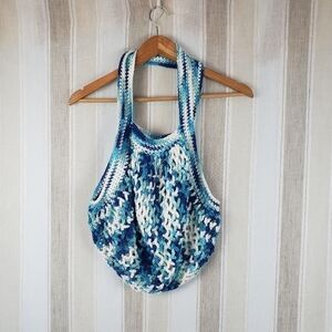 Handmade Crochet‎ Knitted Shoulder Bag Purse Blue Vintage